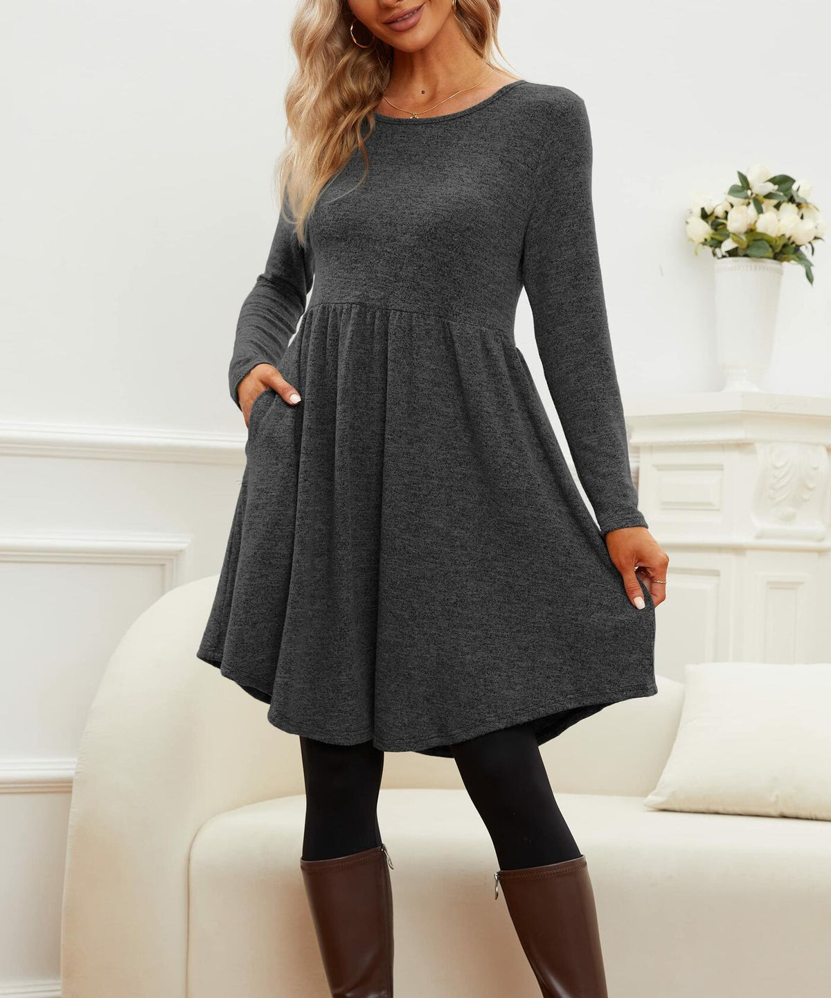 Jar of Love Womens Long Sleeve Mini Sweater Dress Dark Grey Size M
