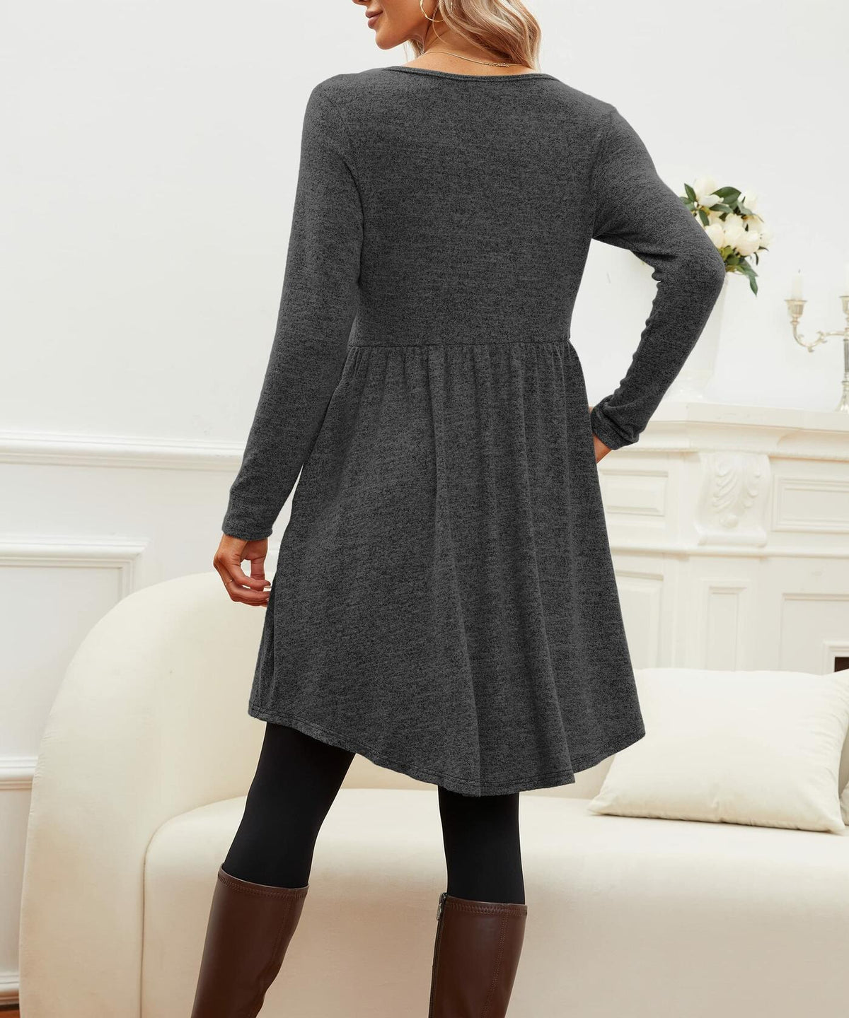 Jar of Love Womens Long Sleeve Mini Sweater Dress Dark Grey Size M