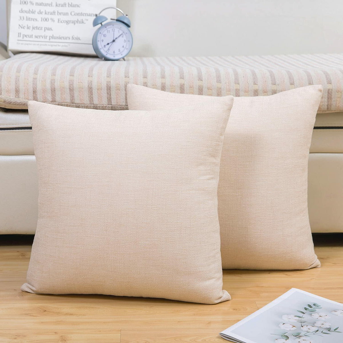 Jepeak Linen Throw Pillow Covers 20x20 Inch Butter Beige 2 Pack