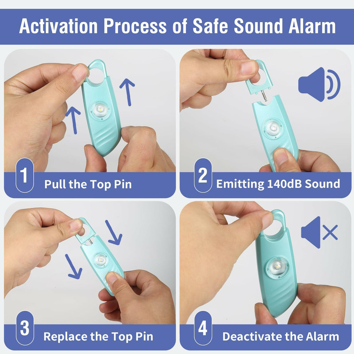 Safe Sound Personal Alarm 2 Pack 140db Siren Strobe Light Keychain