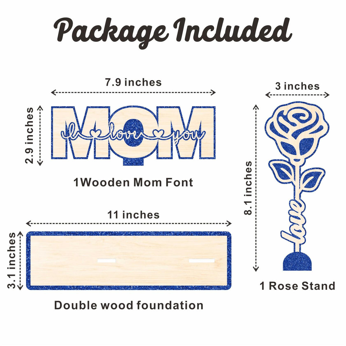 Nuckxy Wooden Rose with Stand Mom I Love You Decor Blue Desktop Ornament