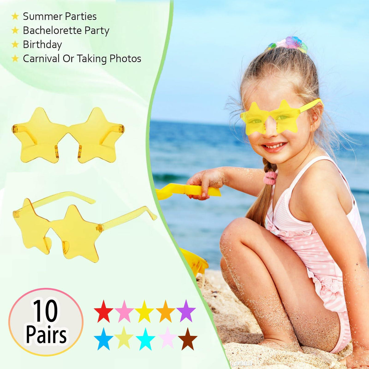 HELYKAKA 10 Pairs Star Shape Rimless Colorful Sunglasses Bulk Party Favors