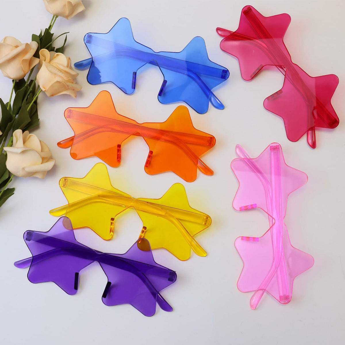 HELYKAKA 10 Pairs Star Shape Rimless Colorful Sunglasses Bulk Party Favors