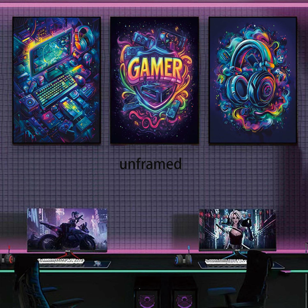 Yolbcdr Gaming Posters Set of 3 Video Game Wall Art 16x24in Unframed