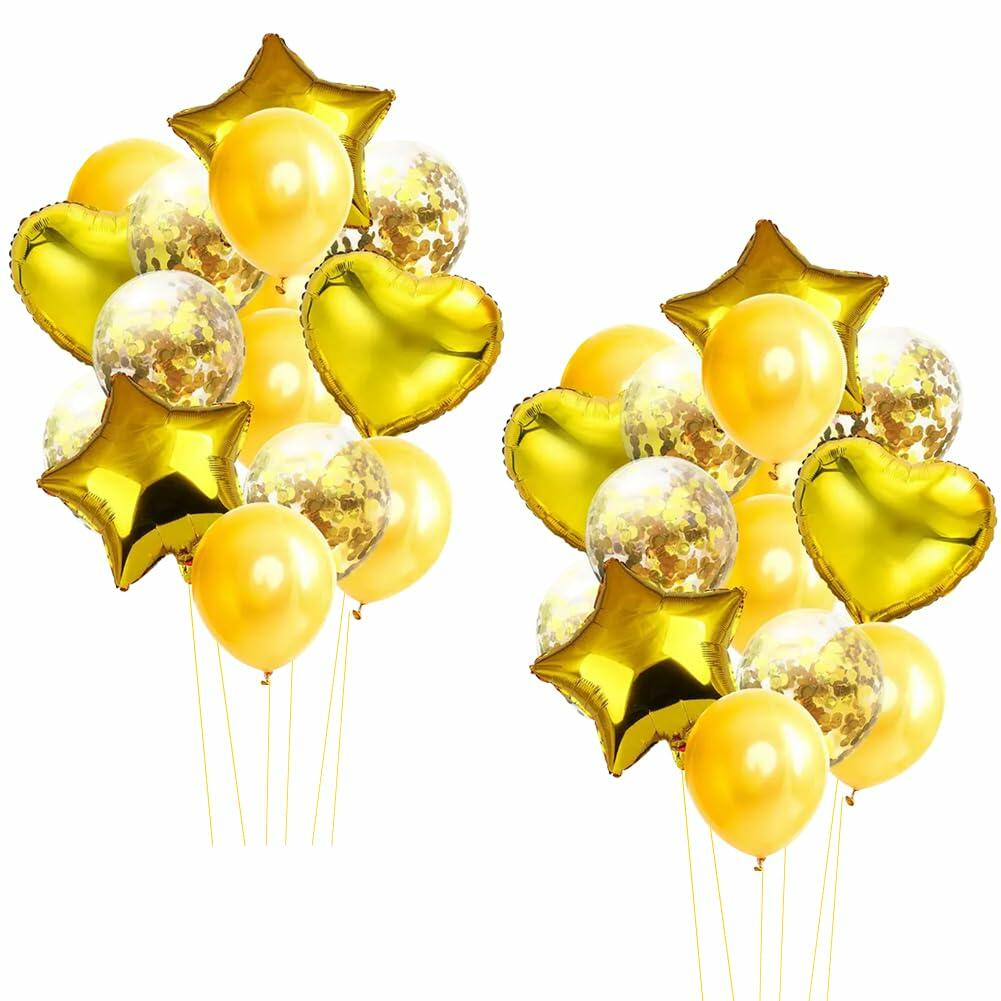 28Pcs Happy Birthday Foil Balloons Star Heart 18" Gold Confetti