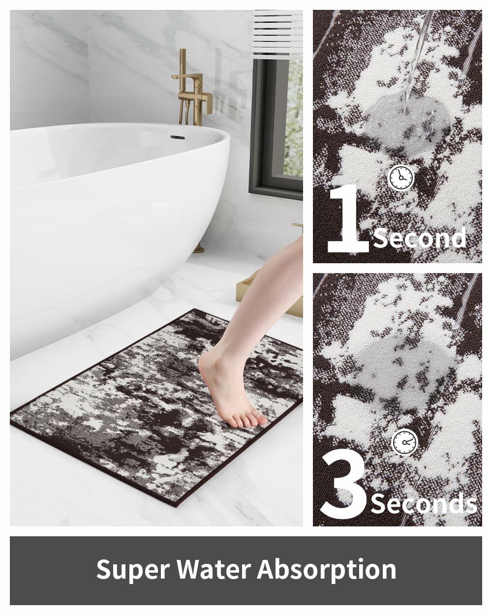 PADOOR Bath Mat Absorbent Non Slip Rubber Backing 17x24 Mocha Brown