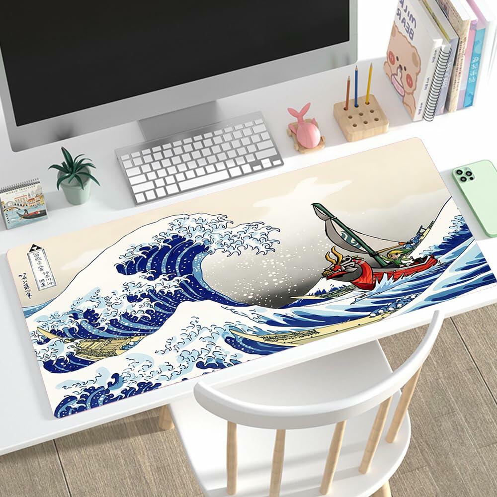 Kanagawa Extended Gaming Mouse Pad Large 31.5x11.8 Inch Non-Slip Rubber