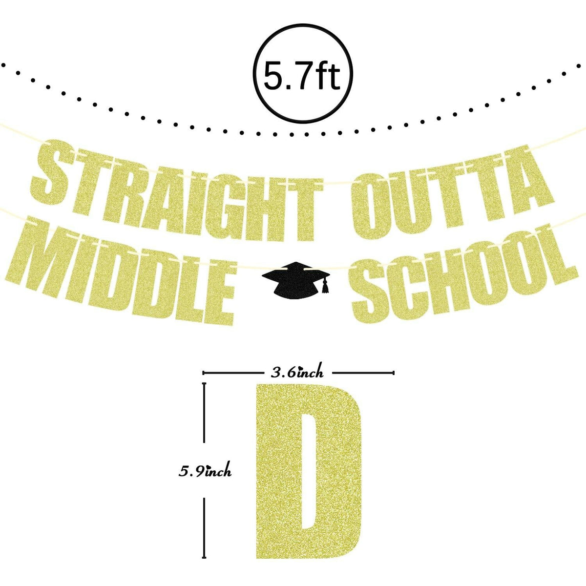 Straight Outta Middle School Banner Glittery Congrats Grad Gold Black