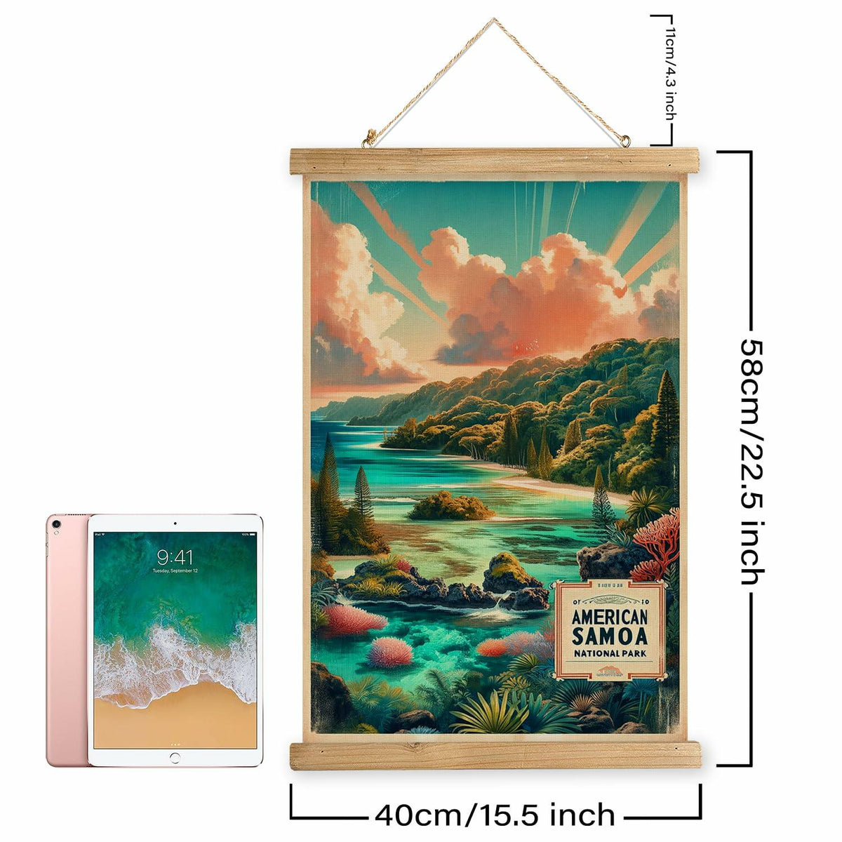 XIAOAIKA American Samoa National Park Travel Poster 16x23 Inches Wooden Frame