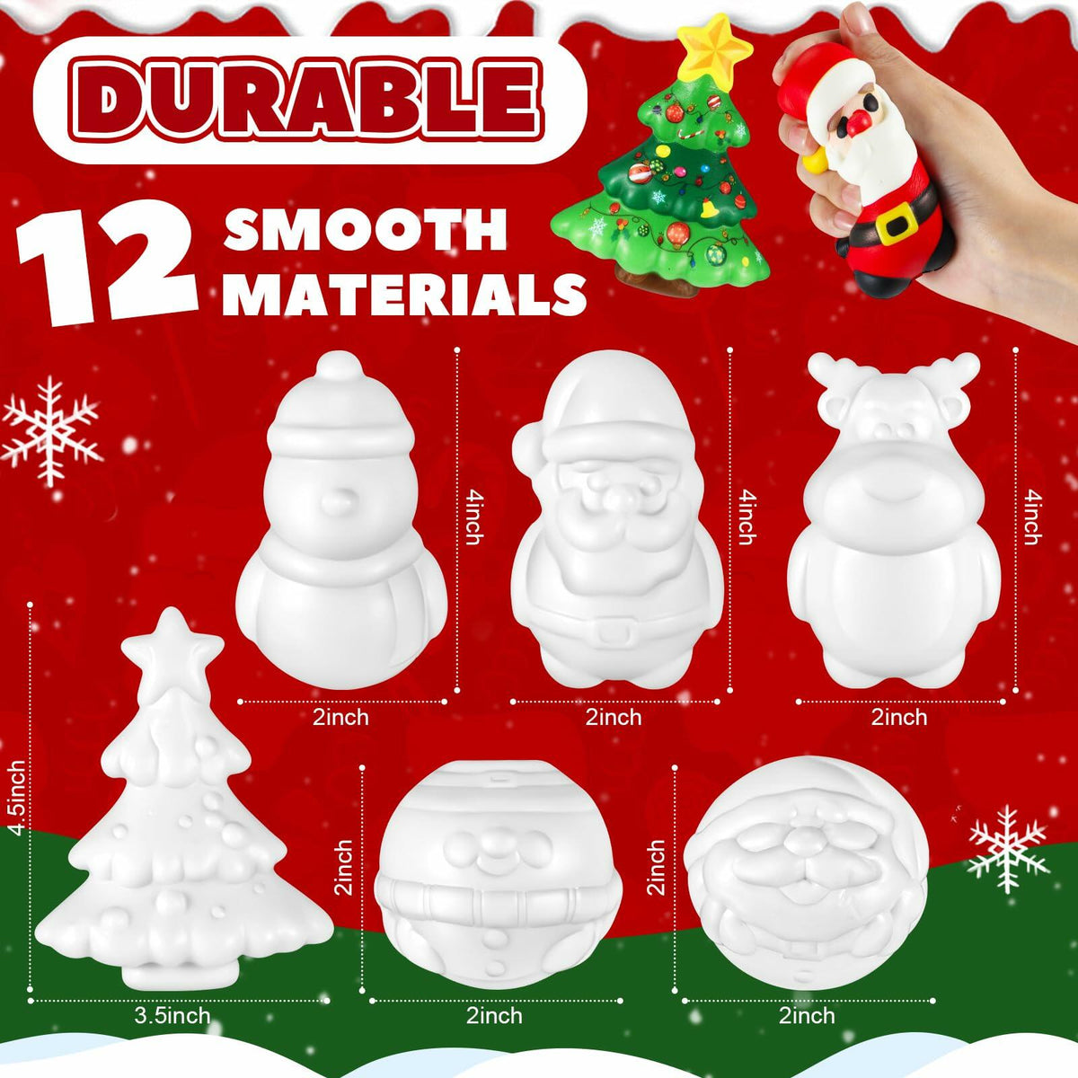 Poen 12 Pack Christmas Slow Rise Squeeze Soft Toy Kids Xmas Crafts