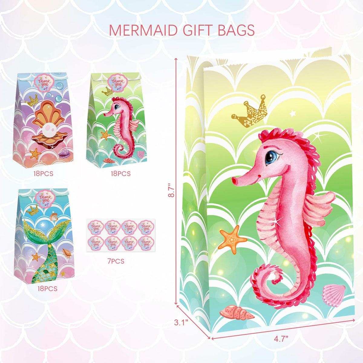 VGOODALL Mermaid Party Favor Bags Ocean Theme 54 Pack 4.7x3.1x8.7in