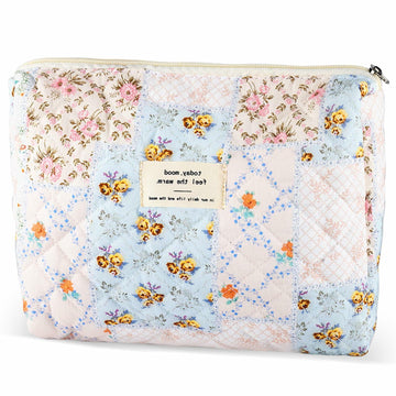 URSKYTOUS Cotton Quilted Large Floral Makeup Bag Flower Portable
