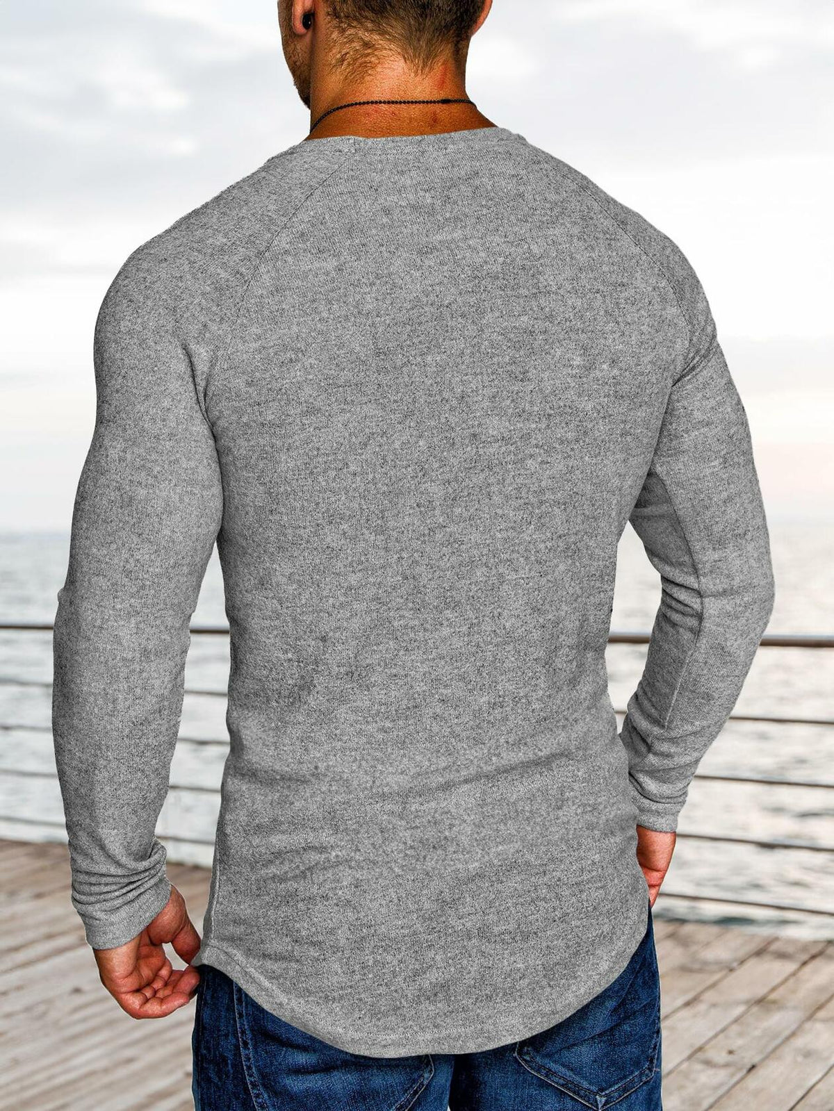 Comdecevis Muscle Big Tall T Shirt Men Gym Workout Long Sleeve Light Grey 3XL
