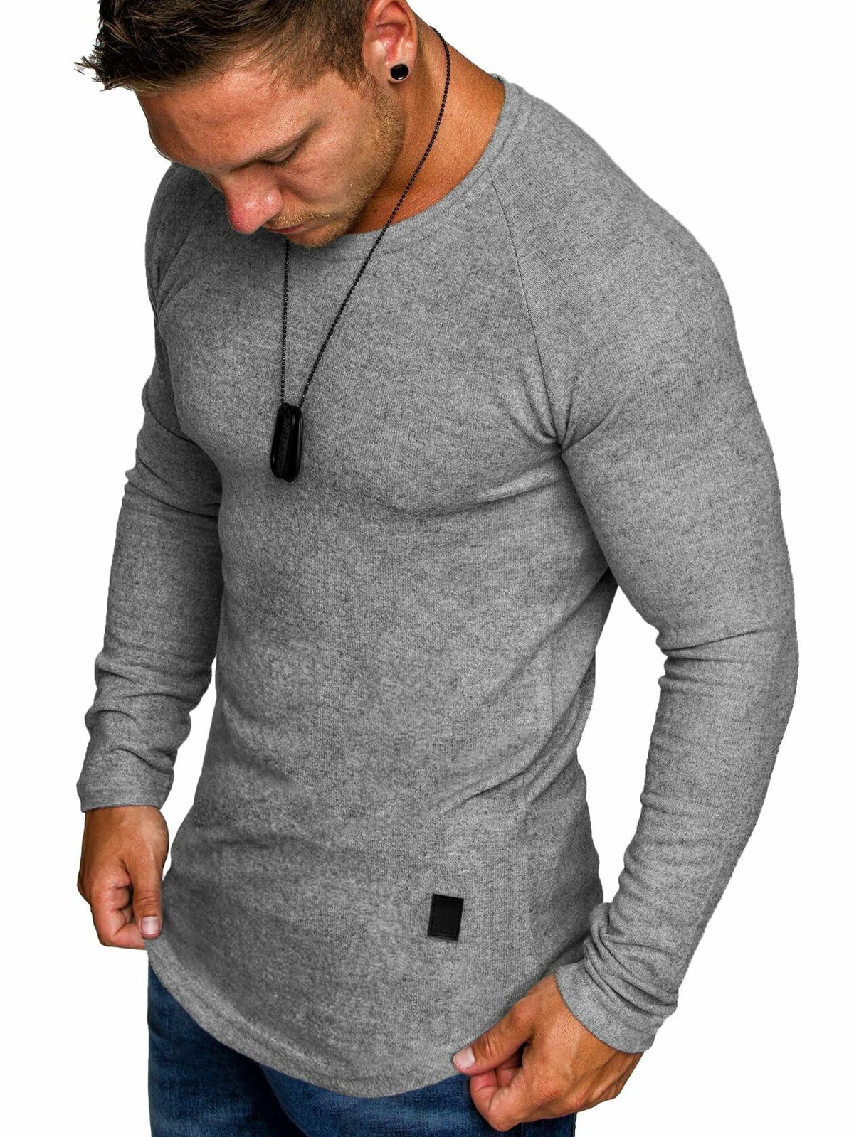 Comdecevis Muscle Big Tall T Shirt Men Gym Workout Long Sleeve Light Grey 3XL