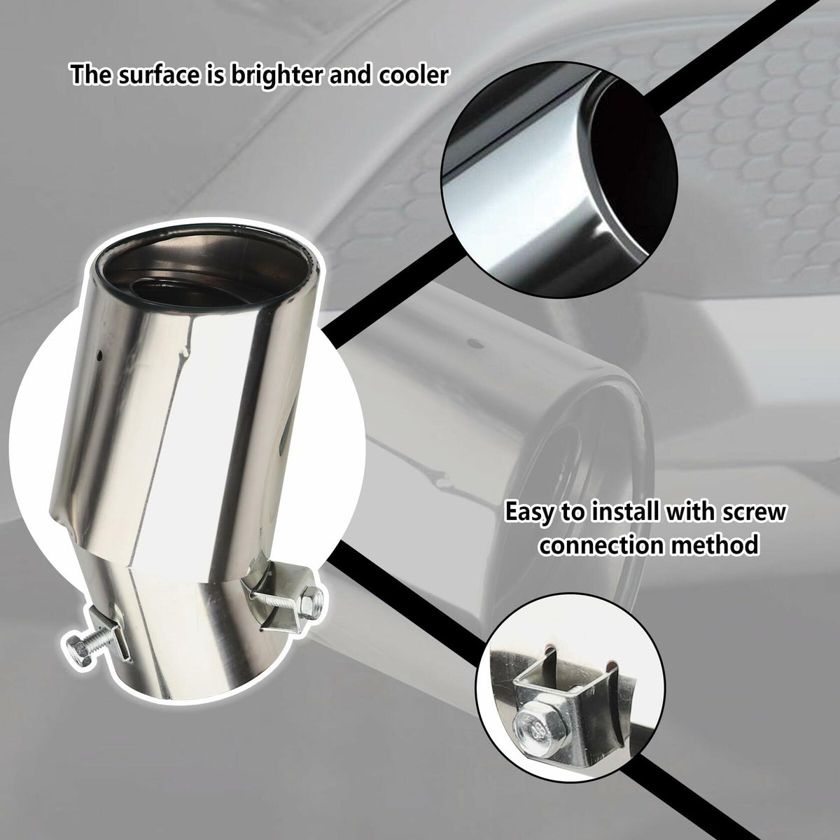 IHOTDER Stainless Steel Car Exhaust Tip 5.5'' Length Bolt-On Bright Silver