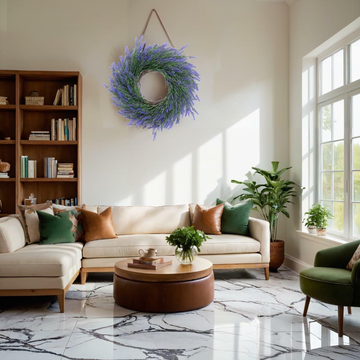 JUST FOR PARTY 18" Lavender Wreath Purple Artificial Spring Summer Decor