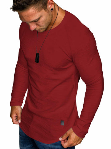 Comdecevis Muscle Slim Long Sleeve T Shirt Men Gym Athletic Red Size L