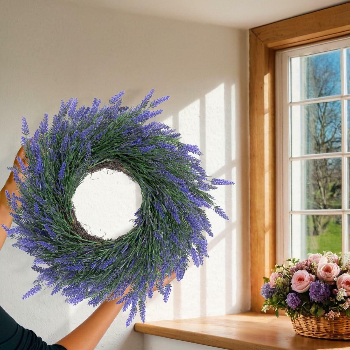 JUST FOR PARTY 18" Lavender Wreath Purple Artificial Spring Summer Decor
