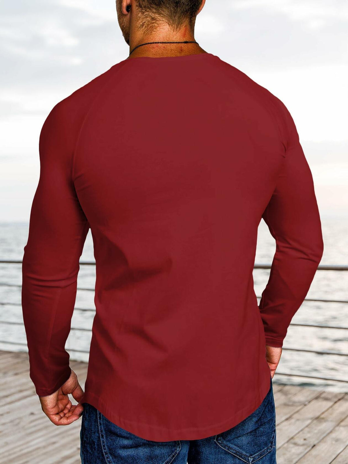 Comdecevis Muscle Slim Long Sleeve T Shirt Men Gym Athletic Red Size L