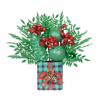 [Like New] Super Holiday Buffalo Check Plaid Green Glitter Mini Christmas Tree Small