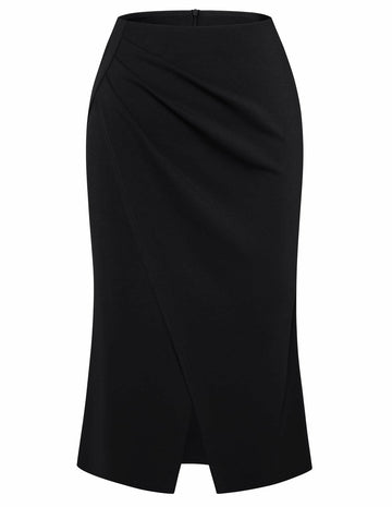 Belle Poque Women's Vintage Wrap Pencil Skirt Knee Length Tummy Control Black M