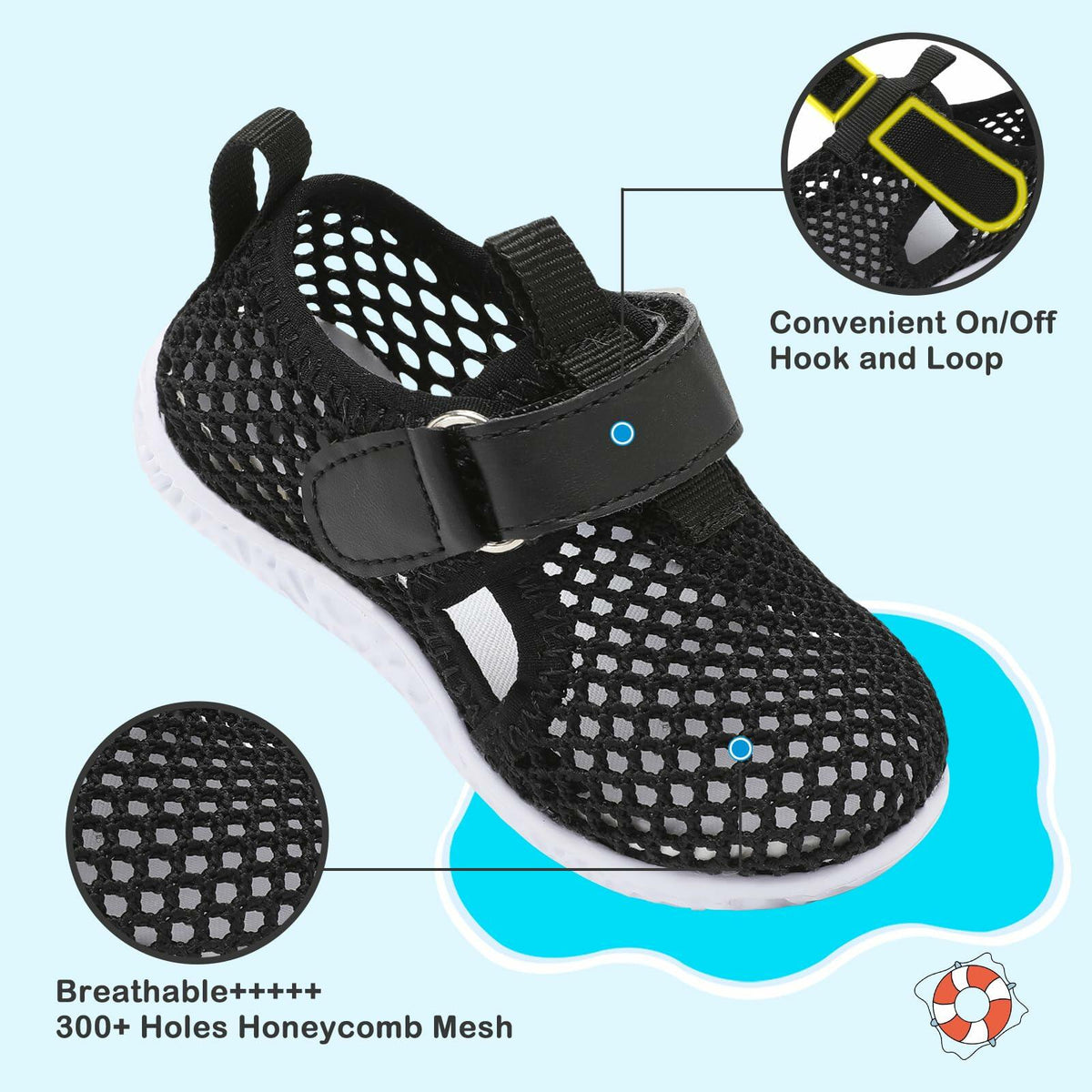 Besroad Kids Water Shoes Aqua Socks Non-Slip Mesh Navy Size 10-10.5 Toddler