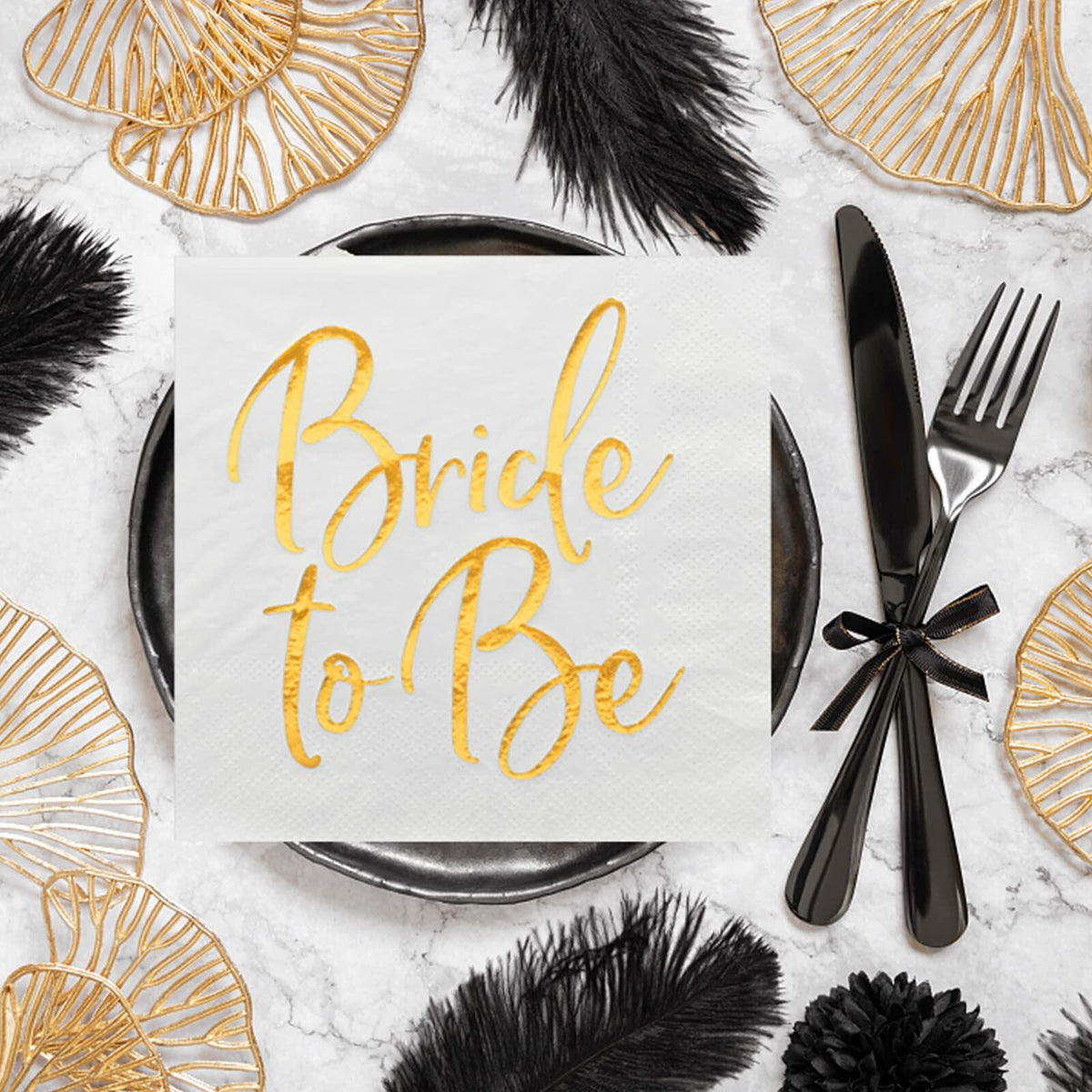 Apriciti Wedding Napkins White Gold Foil Miss to Mrs 50 Pack Disposable