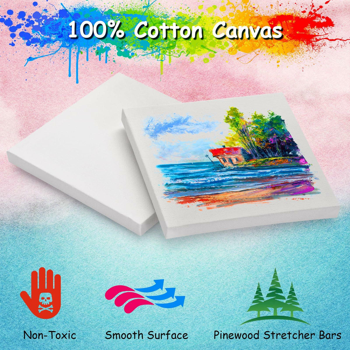 12PCS Mini Canvas and Easel Set 3x3in Cotton Small Square Canvases Art
