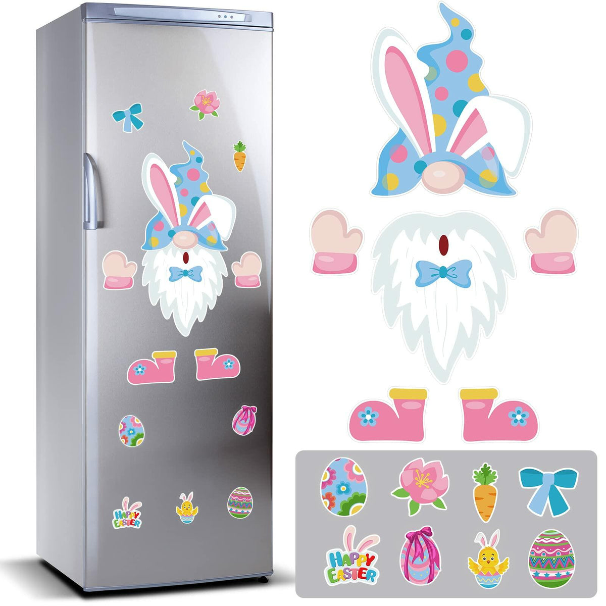 Weewooday 14pcs Easter Gnomes Refrigerator Magnets Multicolor Holiday Set