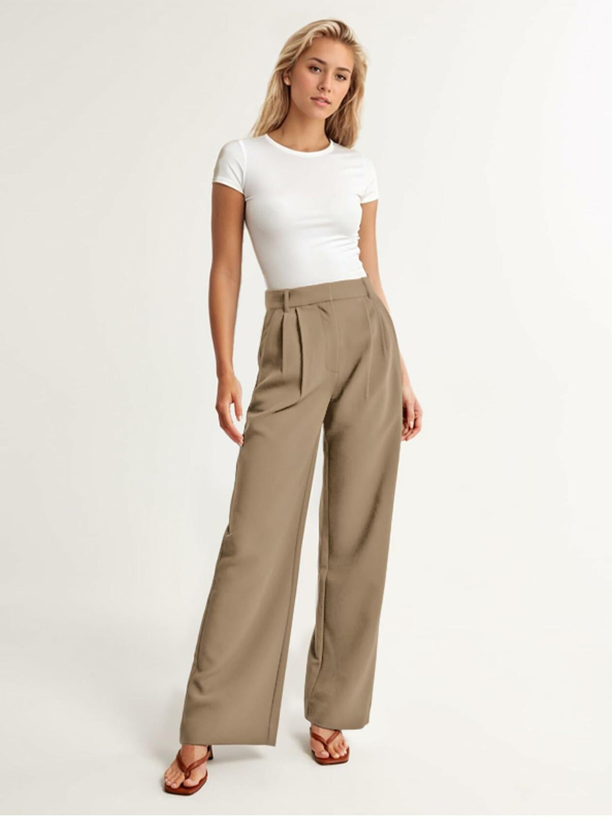ELLEVEN Wide Leg High Waisted Palazzo Pants Brown Size XXL