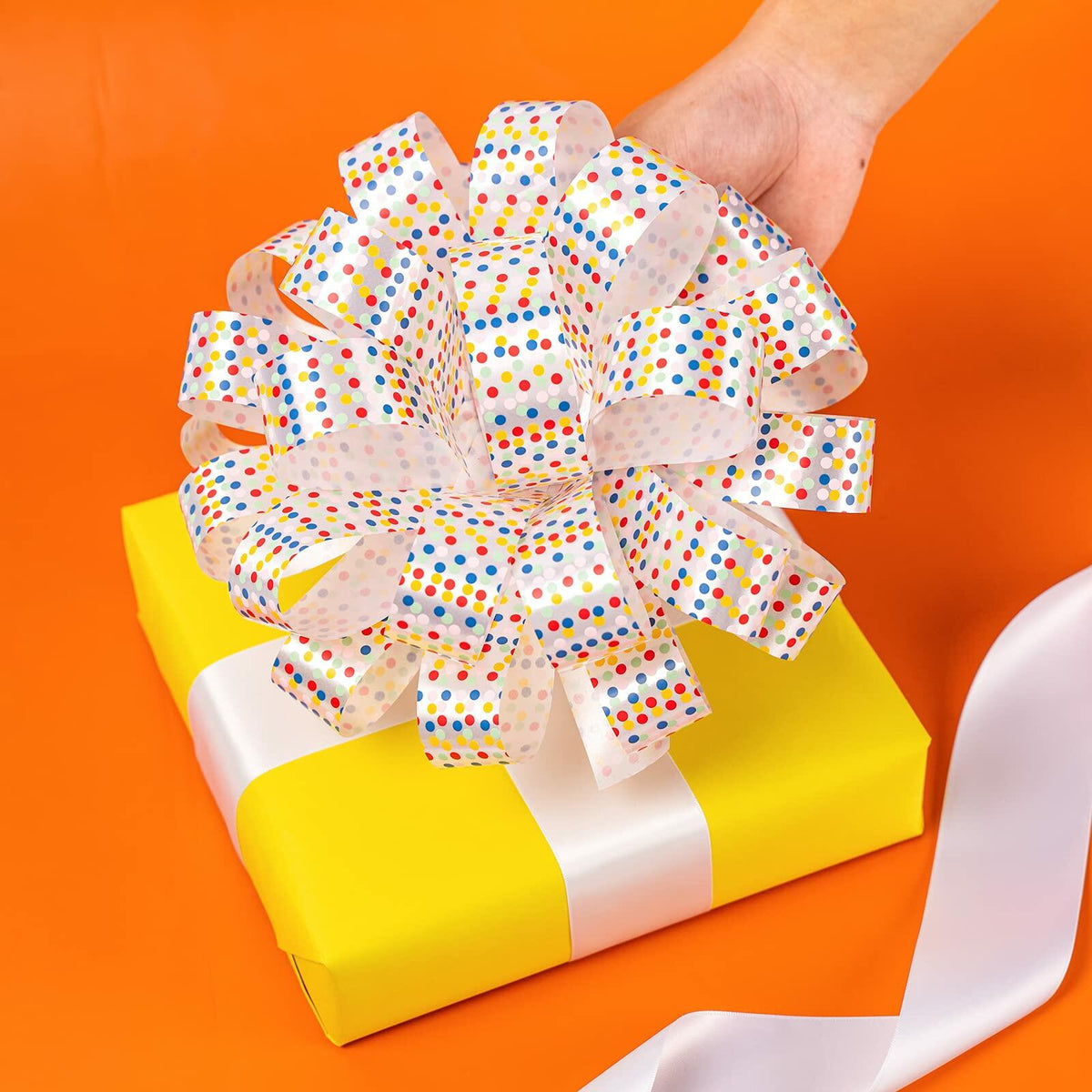 MAYPLUSS 8" Pink Dot Foil Shine Gift Bow, 1 Count
