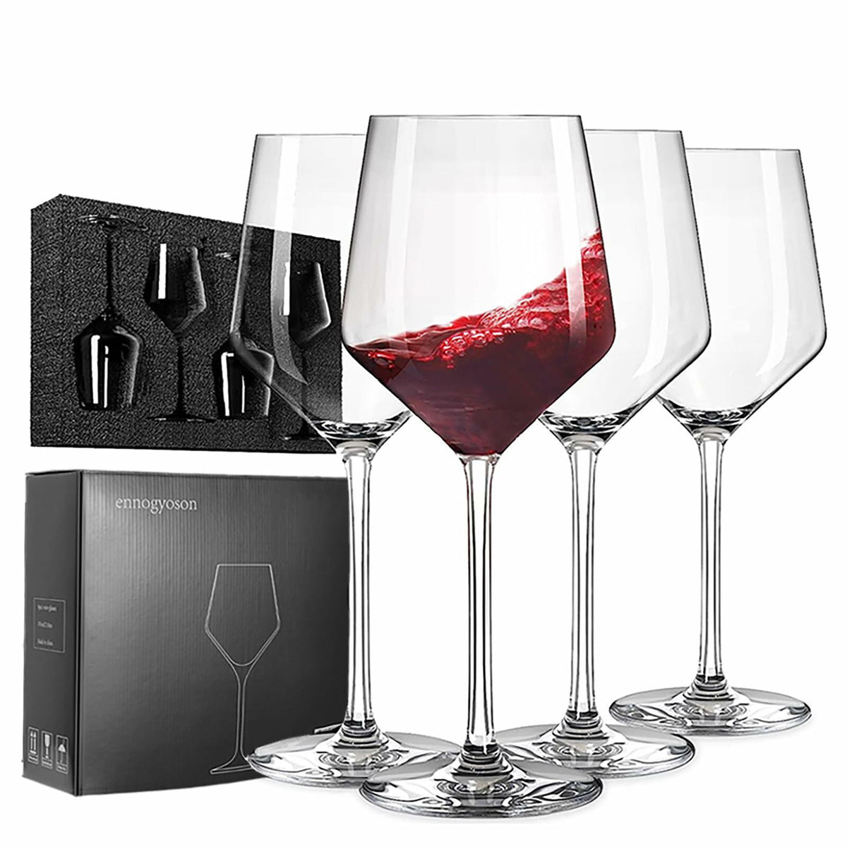 [Like New] Ennogyoson Wine Glasses Set of 4 Crystal Red & White Stemmed Glassware