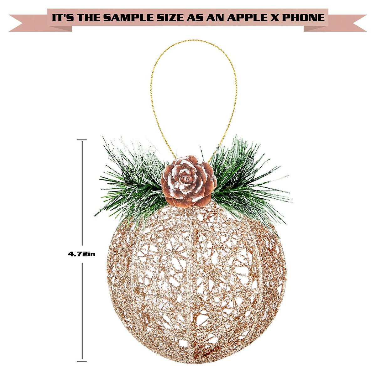 [Like New] Christmas Ball Ornaments 4pc Set Champagne Pinecone Rattan String
