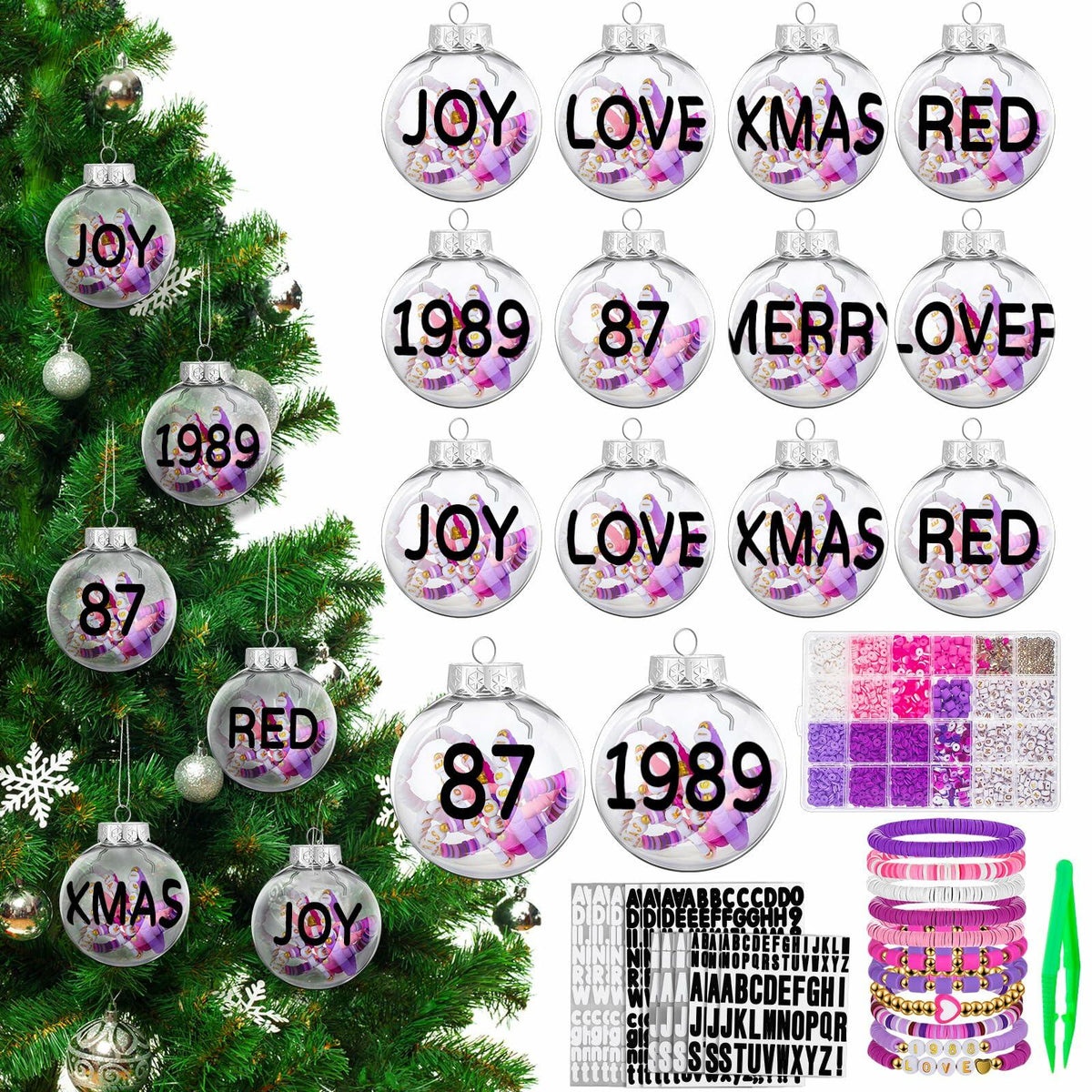 [Like New] Poen 50 Pcs Pink Christmas Ball Ornaments for Tree DIY Holiday Decor