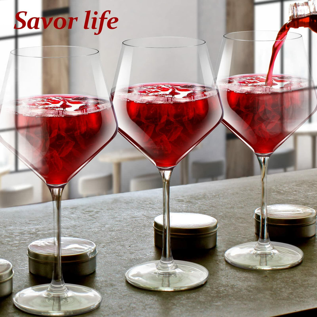 [Like New] Ennogyoson Wine Glasses Set of 4 Crystal Red & White Stemmed Glassware