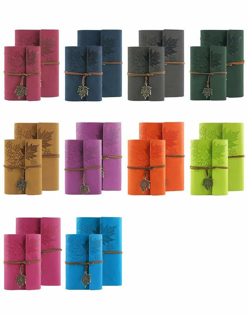 Maple Leaf Pendant Leather Bound Refillable Journal Notebook Sky Blue A7 5inch