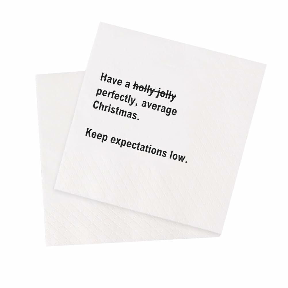 VOWFOO Funny Christmas Quotes Cocktail Napkins 4.5x4.5 2-ply 100pcs