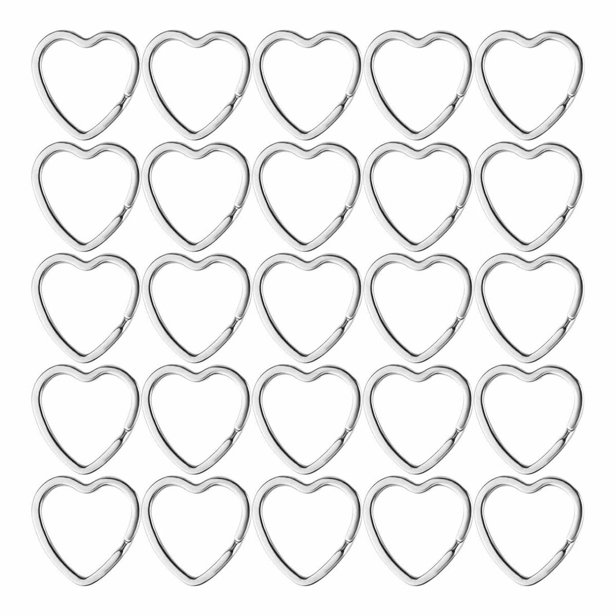 Mandala Crafts 1.2" Silver Heart Metal Key Rings 25 Count