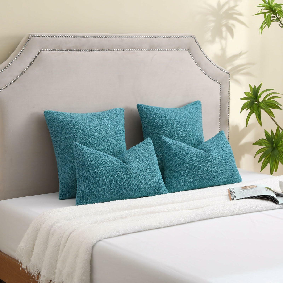 [Like New] FUTEI Teal Blue Decorative Throw Pillow Covers 16x16 Inch Pack of 2