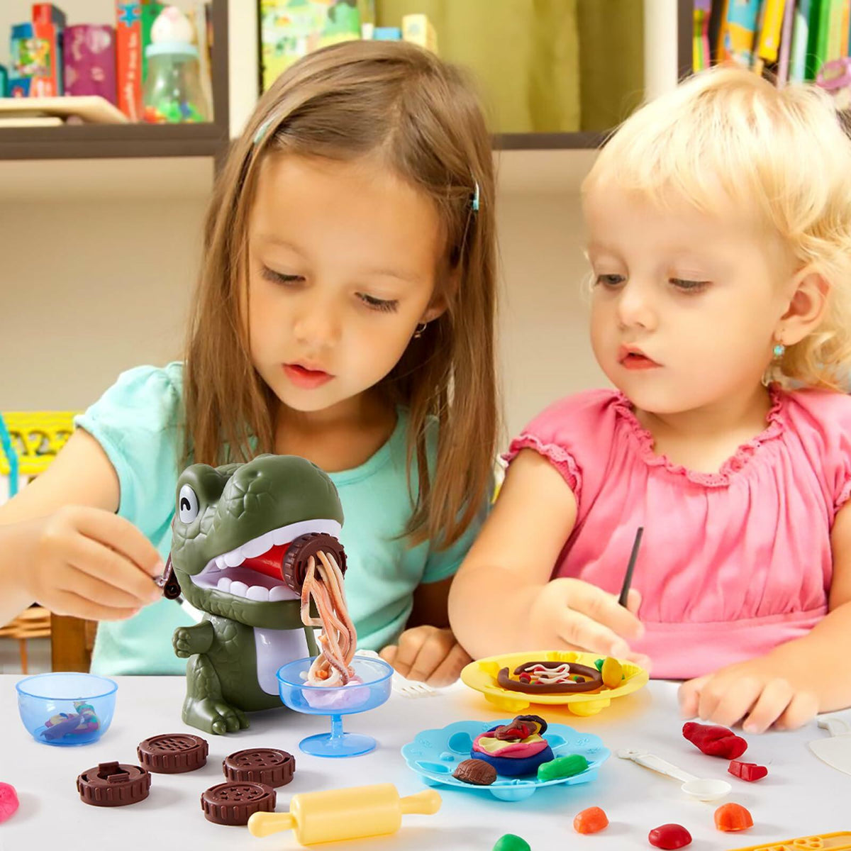 [Like New] Dinosaur Play Dough Set for Kids 3-8, Bulk Pack w/ Noodle Maker & Tools