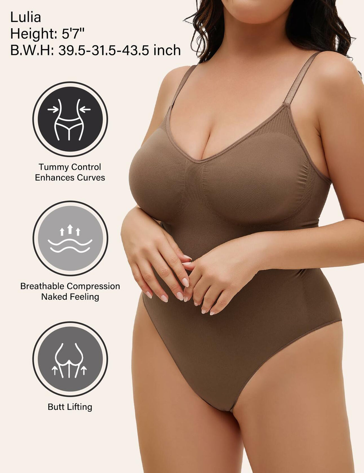 Homma Tummy Control Seamless Shapewear Bodysuit Coffee Size S