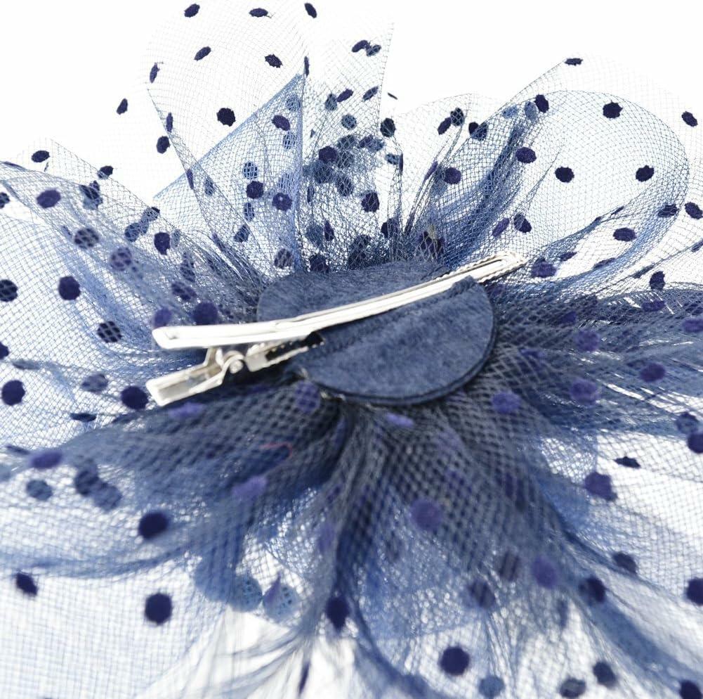 SHUERIET Women Feather Veil Floral Headband Hat Navy