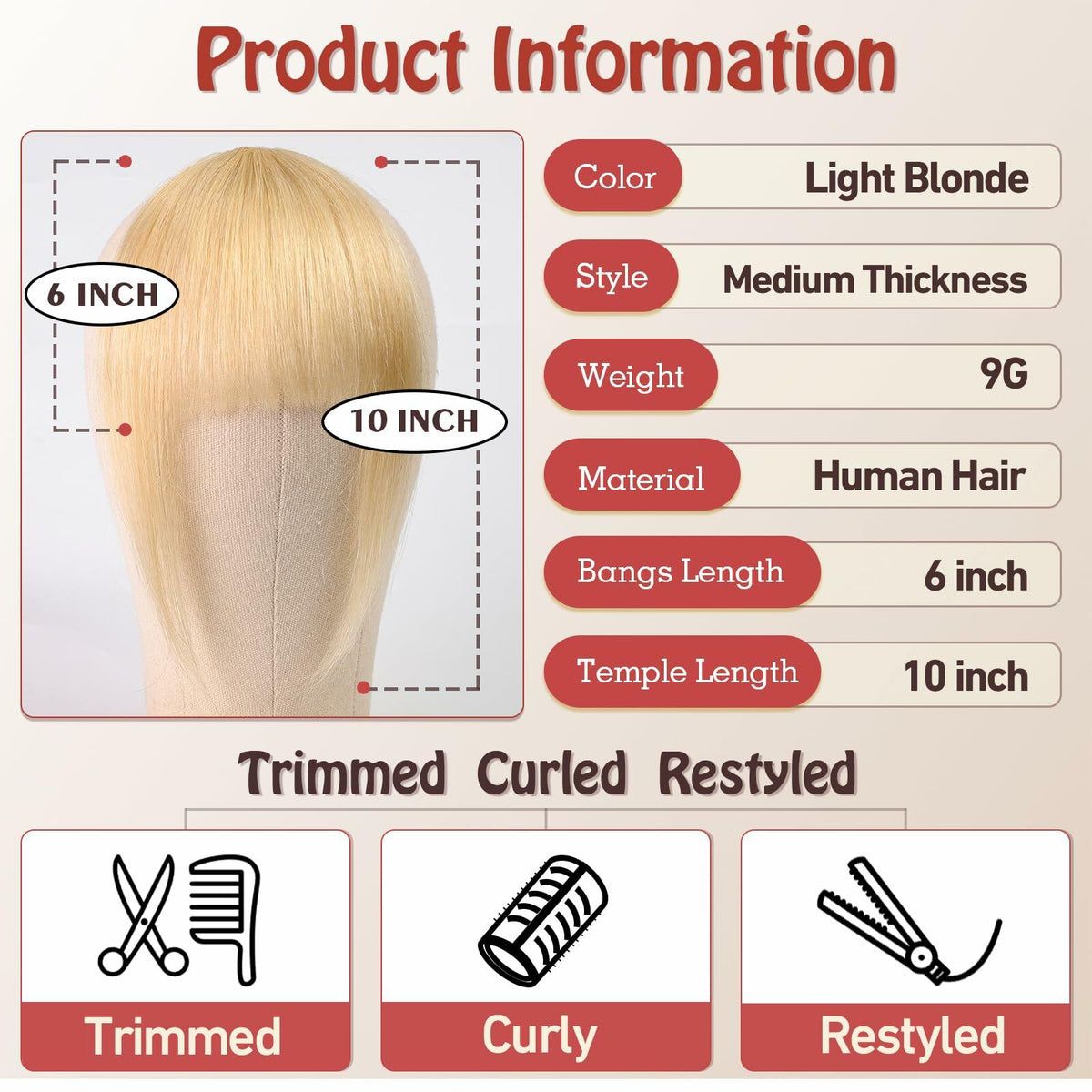 starluck Clip in Bangs 9g 100% Human Hair Extensions Light Blonde