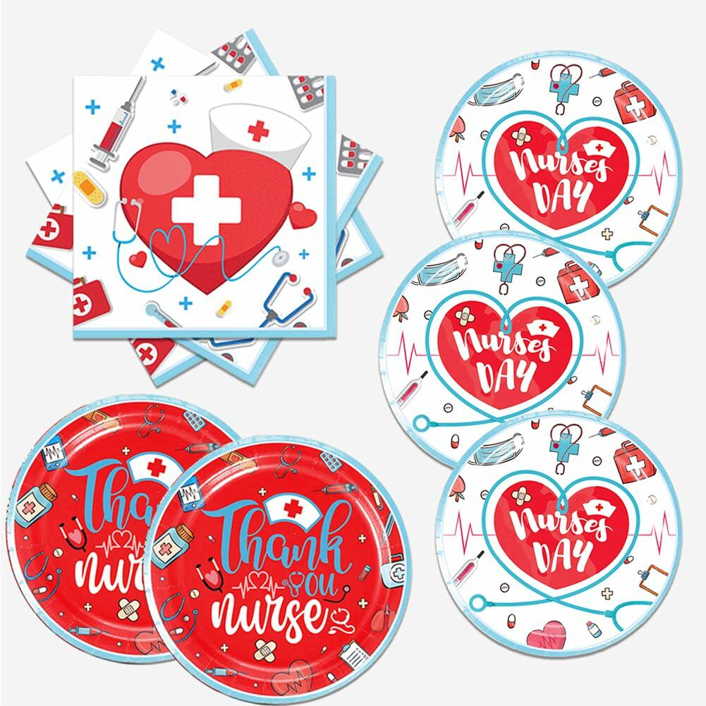 48pcs Nurse Graduation Party Supplies 24 Dessert Plates 24 Napkins