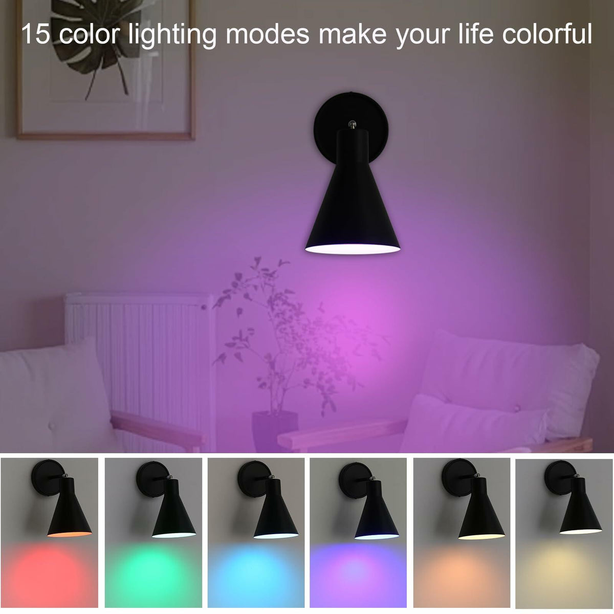 FILIMITIY Battery Operated Modern Dimmable LED RGB Wall Sconce Black
