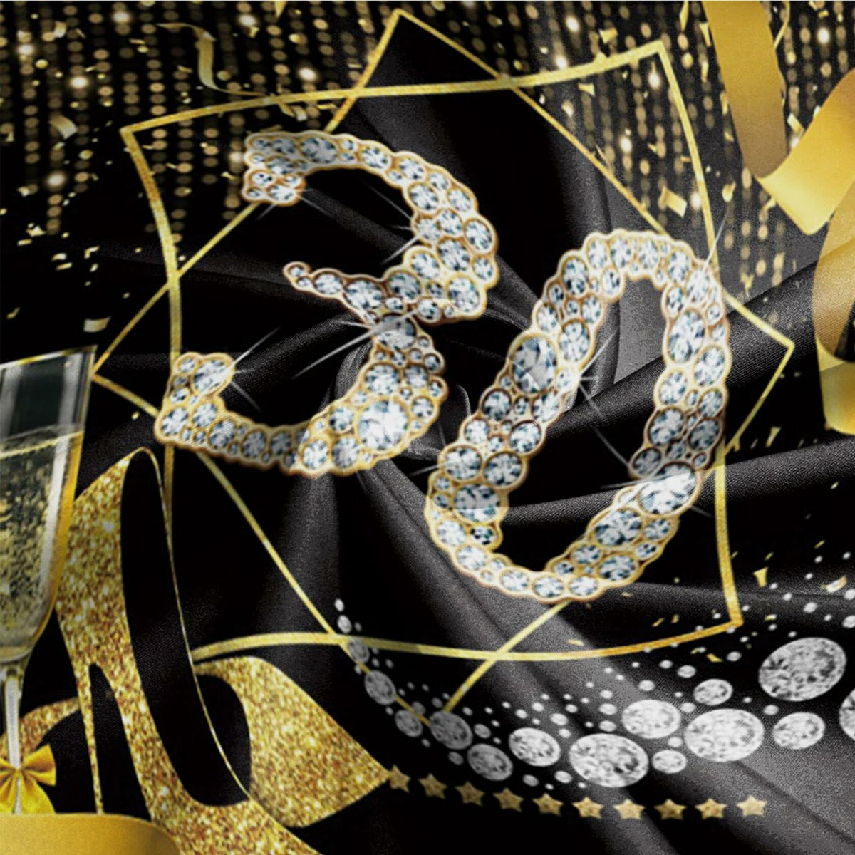 Baocicco 7.5ft 30th Birthday Round Backdrop Black Gold Glitter Ribbon