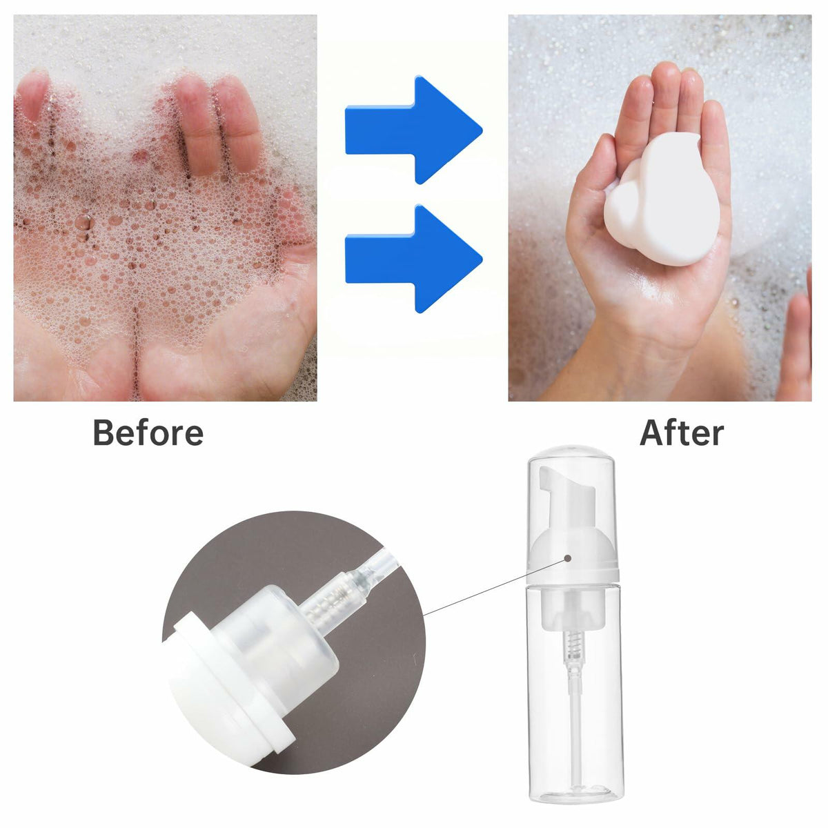 ZEYIYER 3PCS 1.7oz Foam Pump Bottle Travel Size 50ml Clear Dispenser
