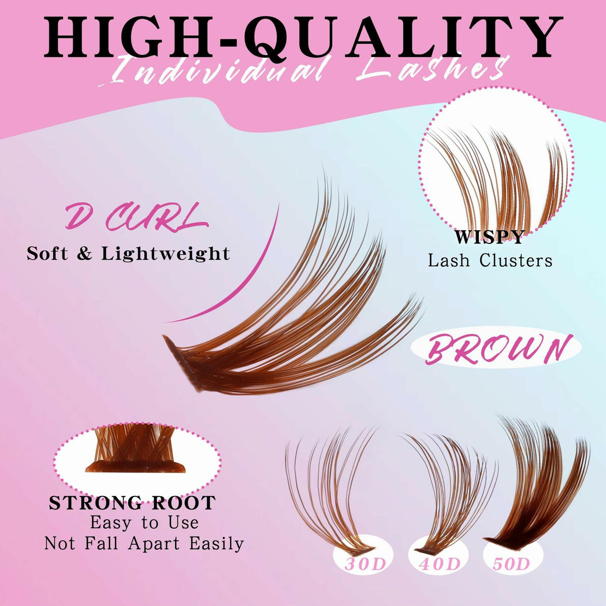 Losha Lash Clusters Wispy Brown D Curl 9-16mm 300pcs