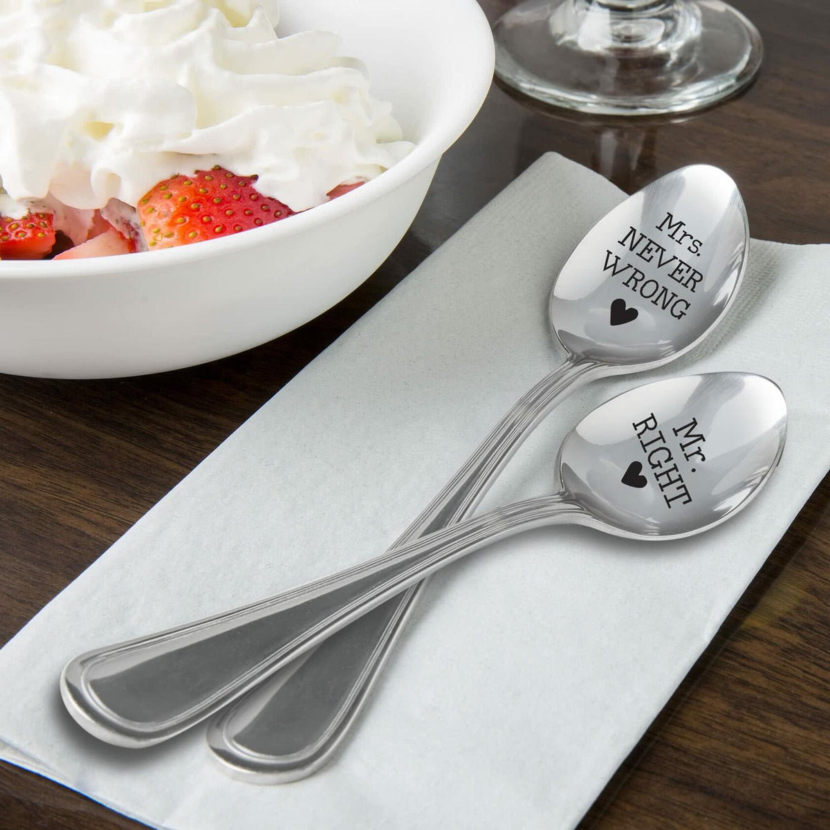 Mr Right & Mrs Never Wrong Stainless Steel Coffee Tea Spoons 7in Set