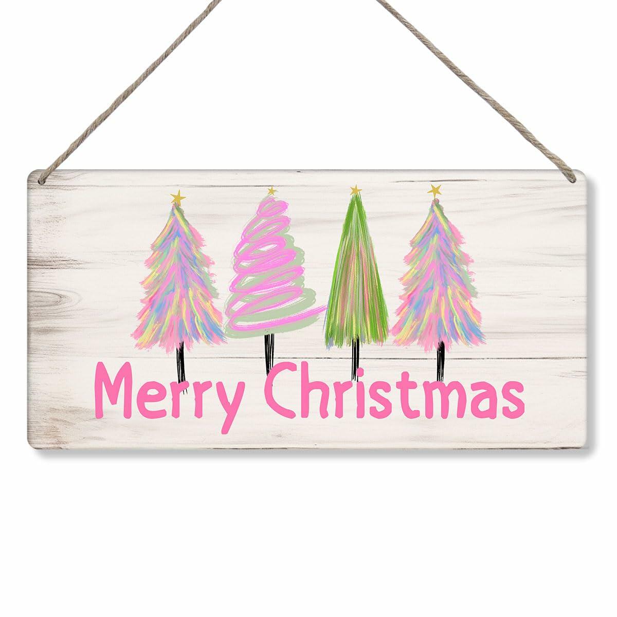 Christmas Decorations Merry Xmas Tree Decor Pink 12x6 inches